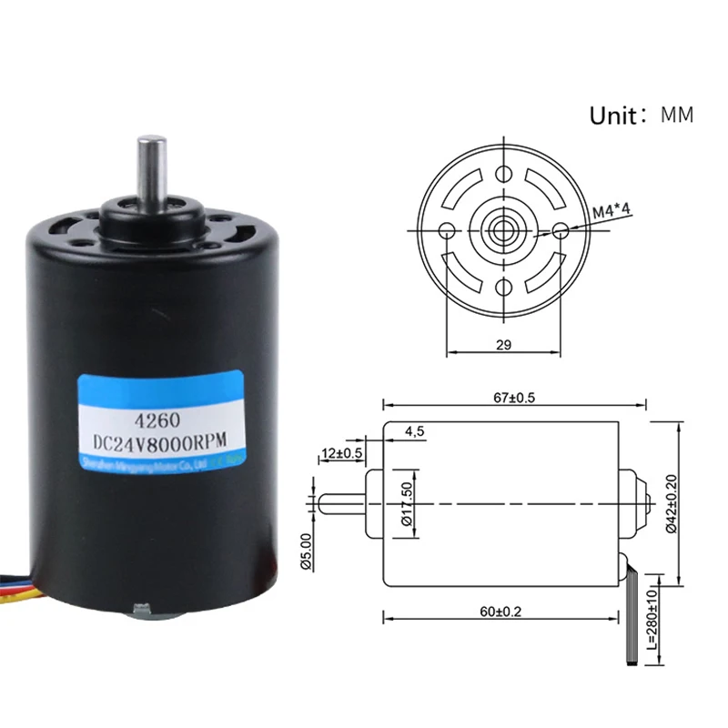 12V 24V 40W DC Brushless High-speed Motor BLDC 4260 Miniature Adjustable Speed CW CCW Motor