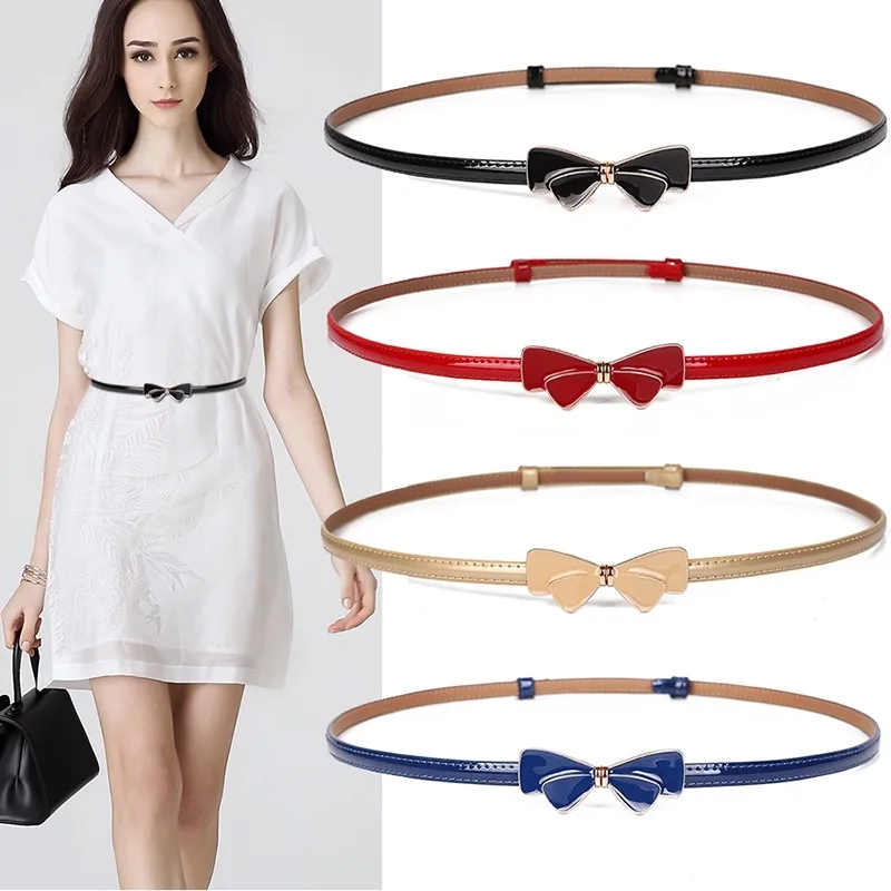 New Adjustable Genuine Leather Ladies Dress Belts Skinny Thin Women Waist Belts Strap Gold Color Buckle Female Accessories Belts