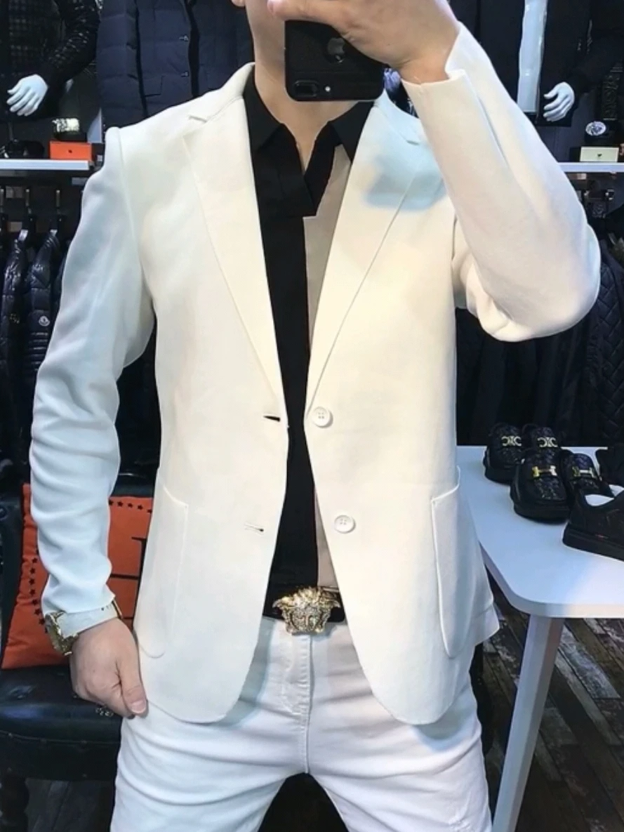 

Новый мужской трикотажный повседневный костюм весна-лето: приталенный, удобный, элегантный дизайн, универсальный, простой, модный, с воротником-стойкой, на пуговицах