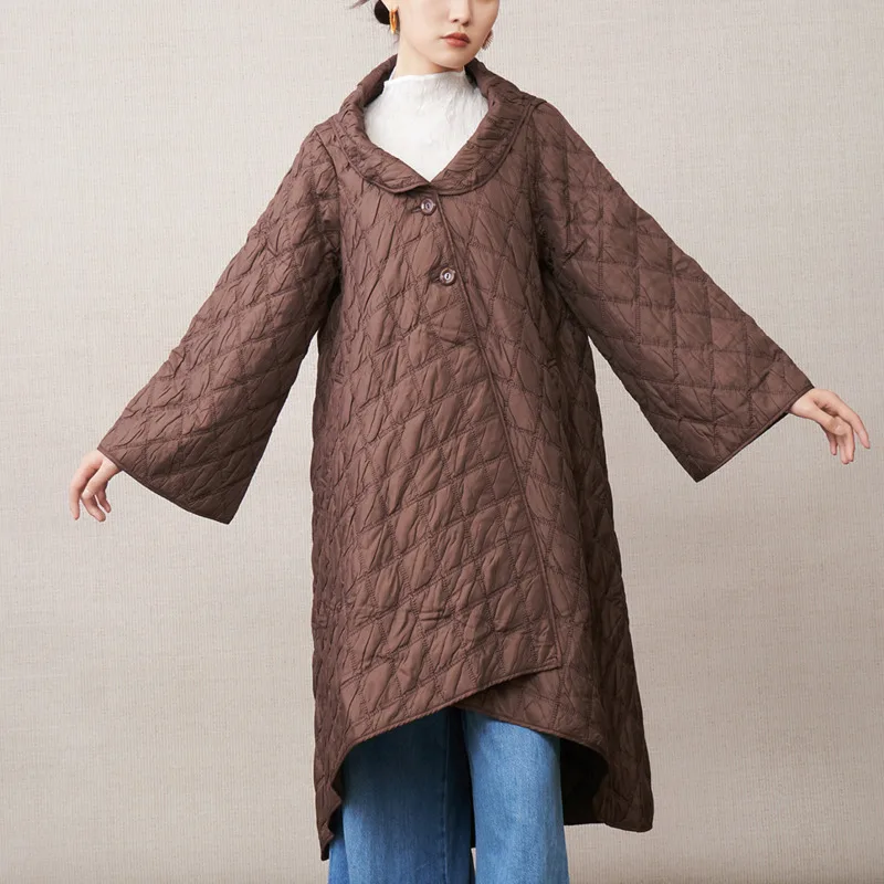 

2025 Winter New Female Coat Irregular Loose Warm Cotton Coat Women's Turn Down Collar Long Sleeve Single Breasted Outwear