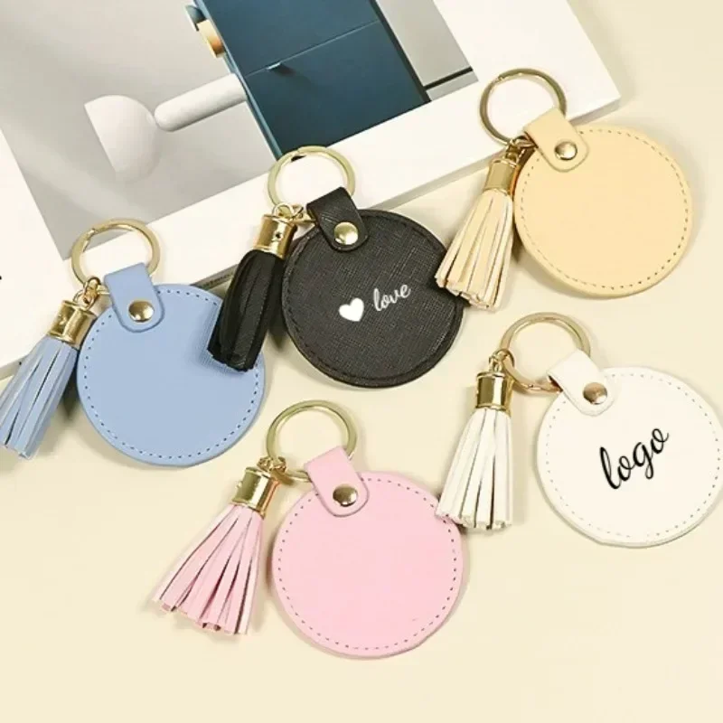 

Personalize Name Number Heart Tassel Keyring Bag Pendant Csutom Logo Round Leather Keychain Laser Engrave Car Key Chain Holder