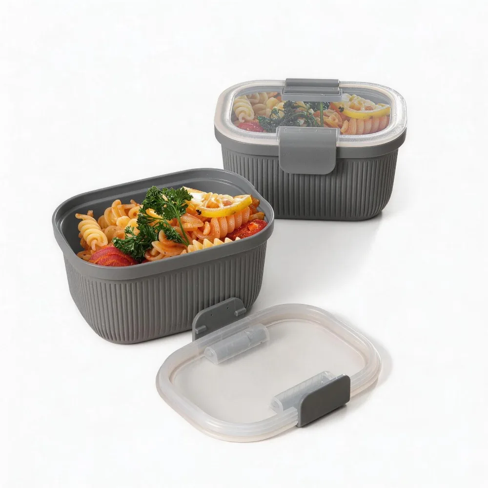 Rectangle Grey Bento Box Snack Container 19oz Plastic Food Storage Box for Lunch Meal Prep Portable - view 4