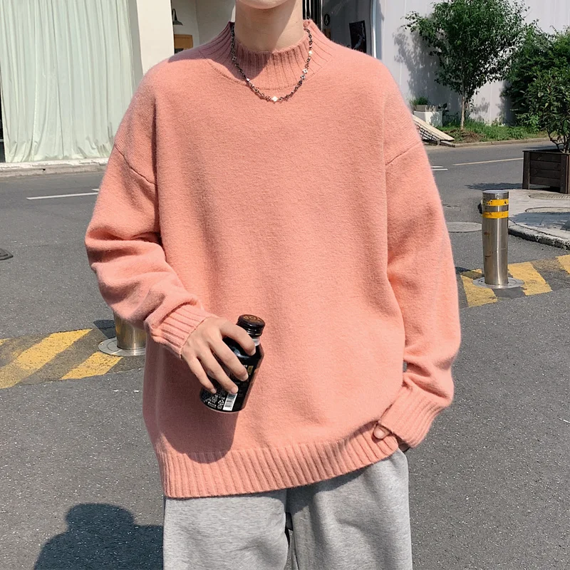 2022 Autumn and Winter New Men's Large Size Solid Color Round Neck Sweater Loose Casual Male Pullover Sweater