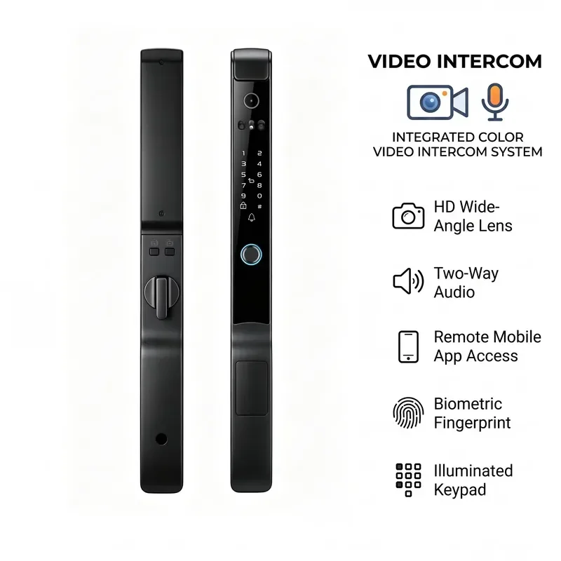 Narrow Profile Aluminum Smart Lock with Waterproof Fully Automatic Face Recognition Fingerprint Tuya App And Video Doorbell