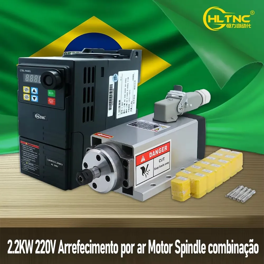 Brazil Shipped 1.5kw 2.2kw Spindle  Air Cooling 24000rpm 220v  + HS320 VFD Speed Controller + ER11 / ER20 Collets For CNC Router