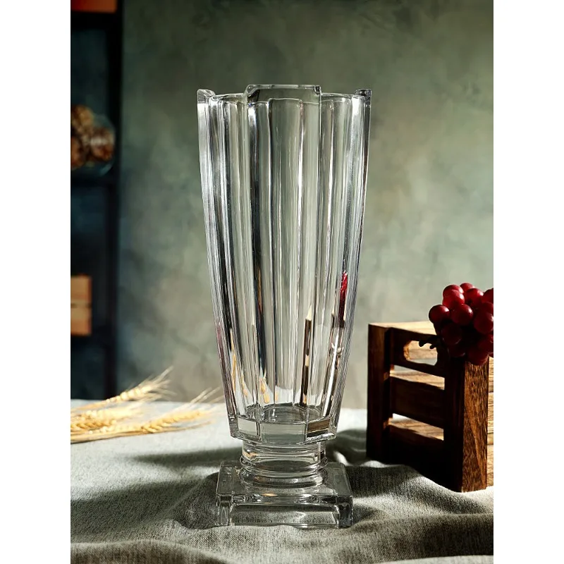 Simple home light luxury American transparent crystal glass vase dining table high foot flower arrangement water nourishing rich
