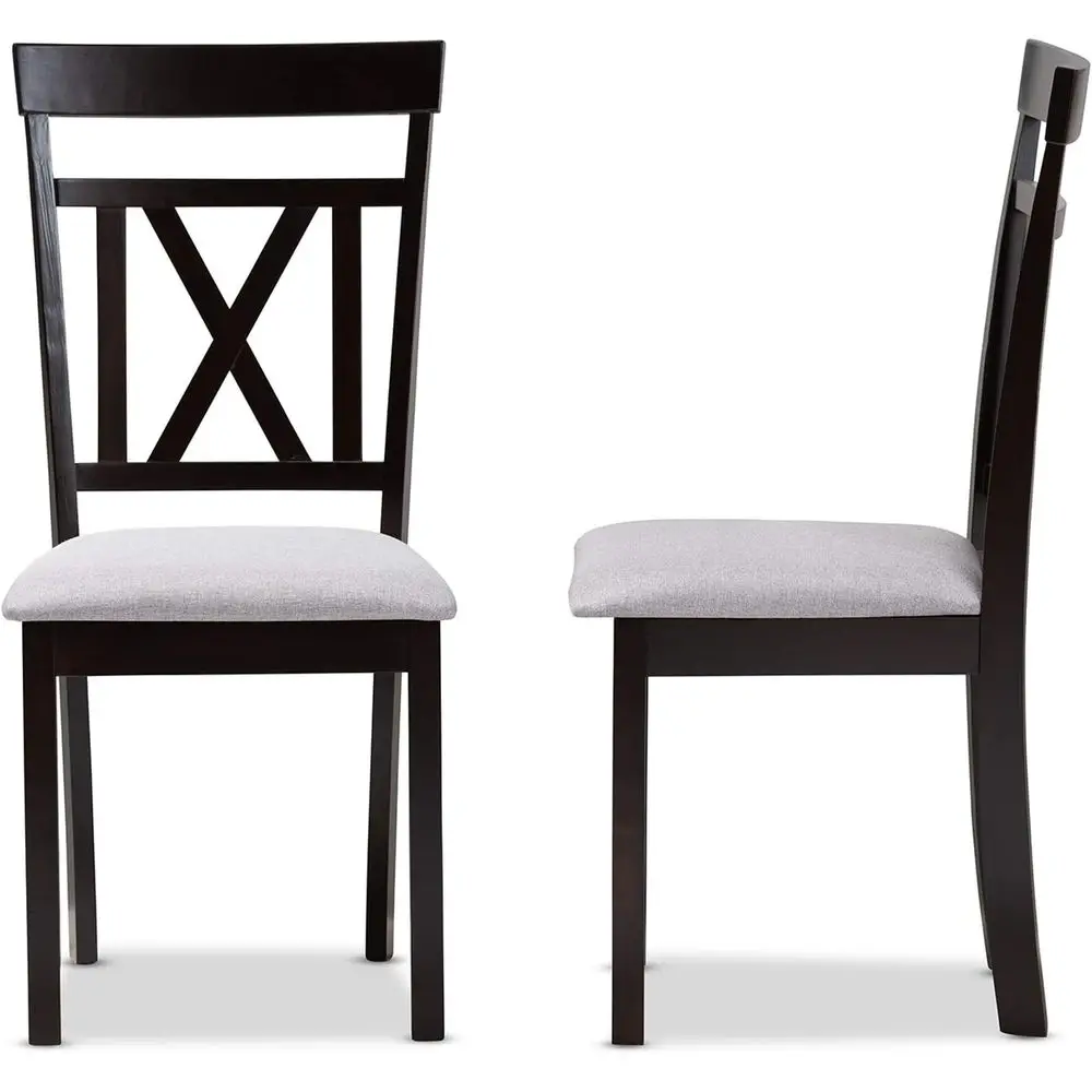 Cadeira de jantar Rosie e cadeira de jantar estofada em tecido cinza e acabamento em marrom expresso