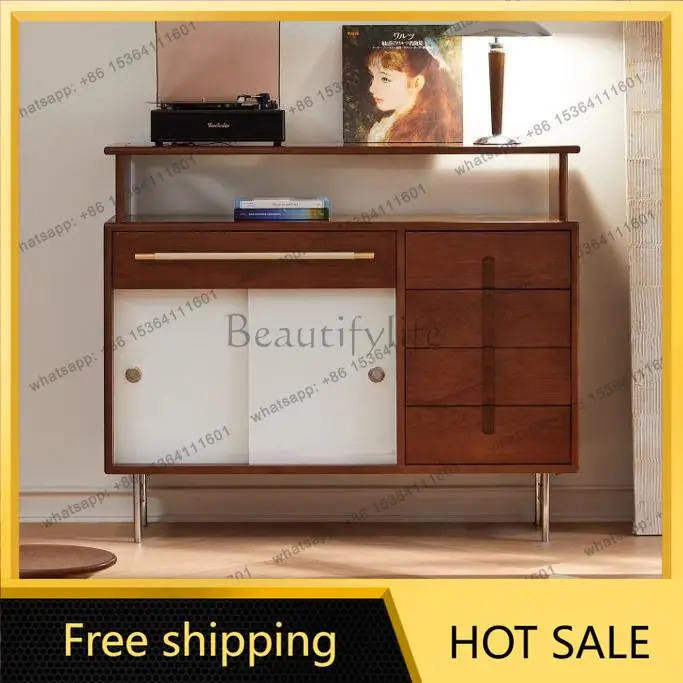 LS Vintage-style Sideburner Storage Cabinet Wall-Mounted Integrated Storage Solid Wood Living Room Storage Tea Cabinet