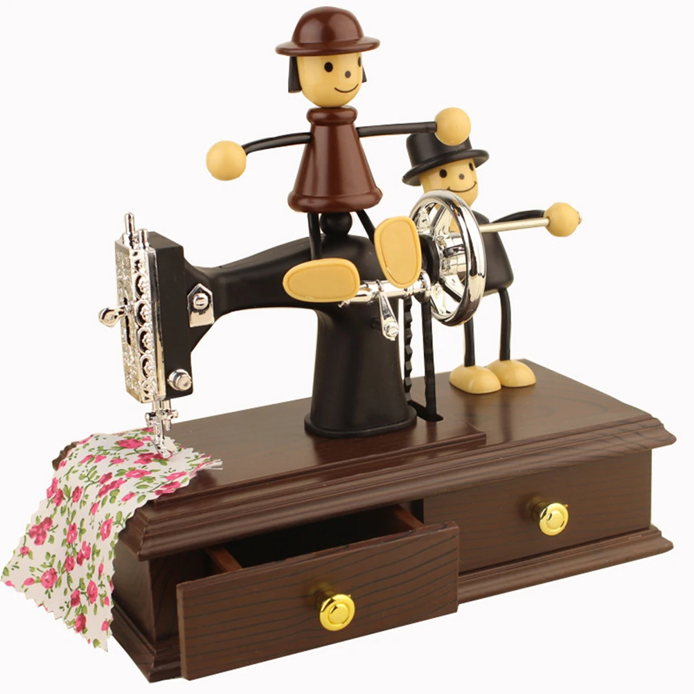

Retro Music Box Jewelry Boxes Vintage Sewing Machine Musical Desktop Figures for Lovers