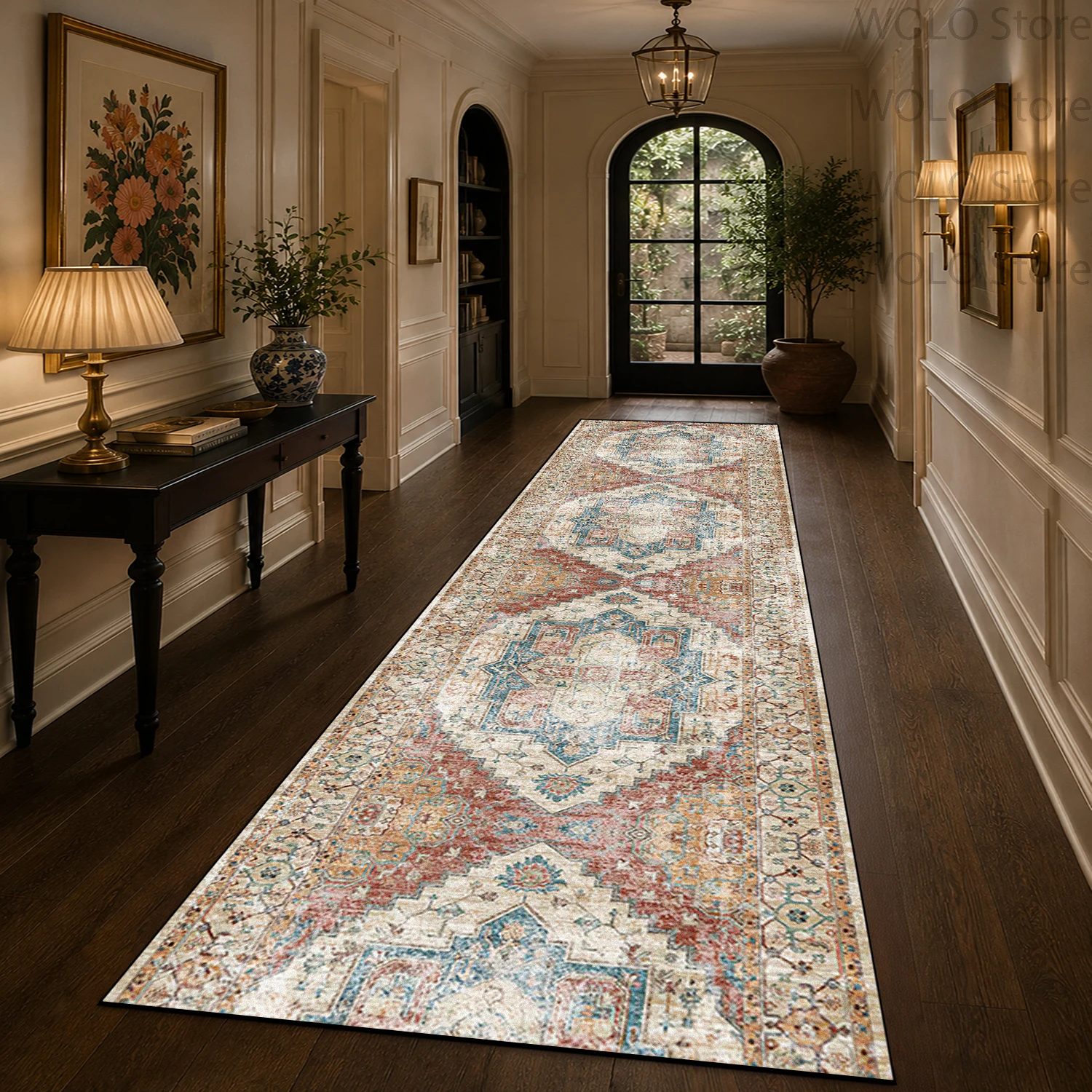Retro Persian Long Corridor Carpet Soft Antiskid Foldable Rug Runner Easy Cleaning Machine Washable Living Room floor Mat Decor