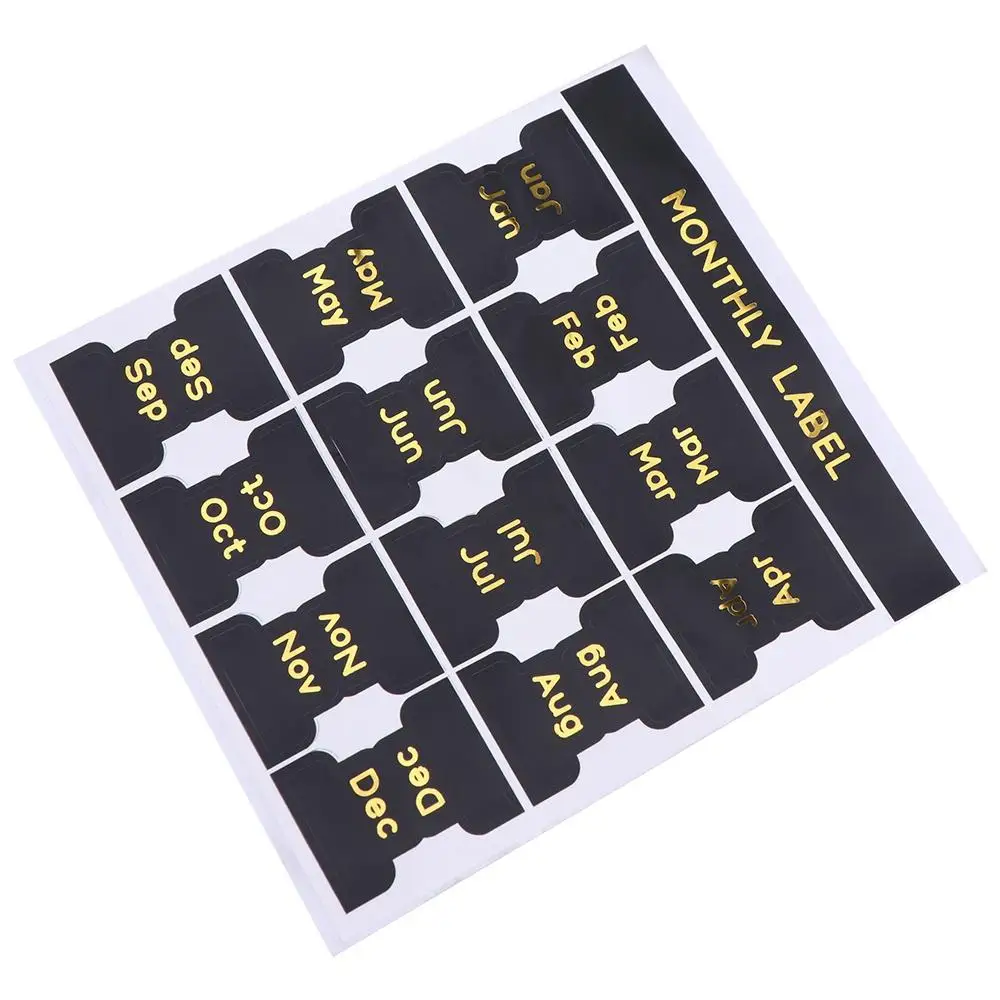 12 pcs Black Adhesive Monthly Stickers Stationery Studying Decorative Monthly Label Waterproof Index Memo Pads