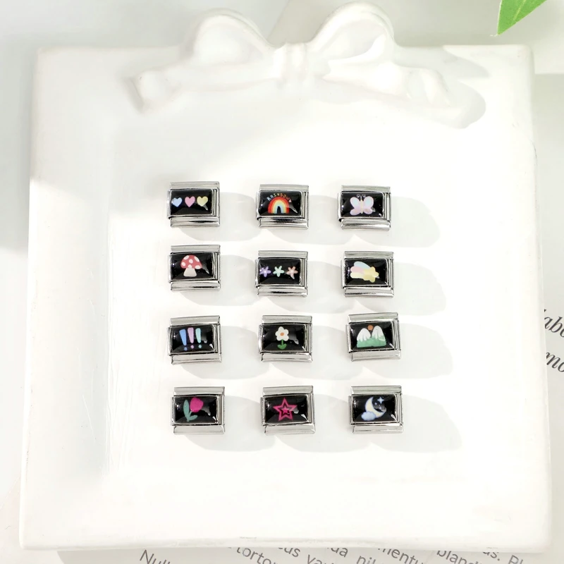 النساء الملونة الزهور القلب ستار مطاطا الإيطالية سحر الروابط صالح 9 مللي متر الفولاذ المقاوم للصدأ وحدات سوار DIY صنع المجوهرات