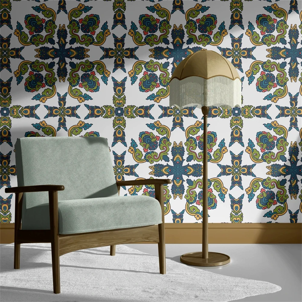 Custom vintage Bohemian wall paper living room Southeast Asian warm Tibetan internet famous homestay hotel restaurant wallpaper