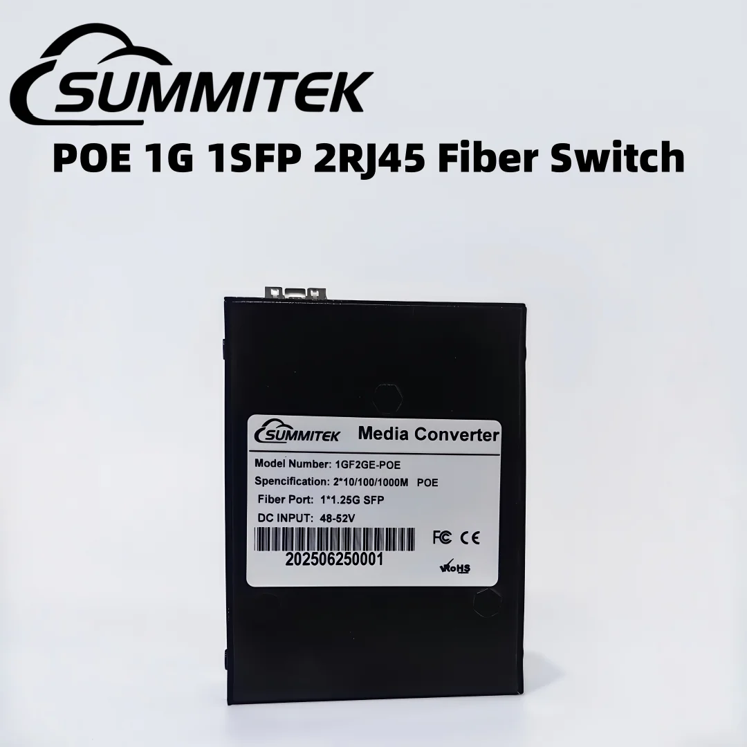 SUMMITEK Gigabit Fiber 1SFP to 2RJ45 Switch with POE Output Fiber Optic Media Converter without SFP Module