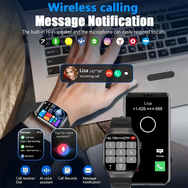 LAXASFIT New Curved Screen Women's Smart Watch 2.01'' AMOLED HD Touch Screen Bluetooth 5.3 Voice Call Men's Fitness Smart Watch
