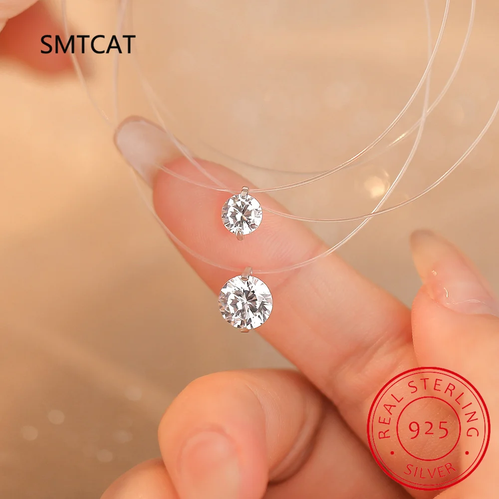 

D VVS1 2 Carat Moissanite Pendant Necklace For Women 925 Sterling Silver Transparent Fishing Line Chain Party Fine Jewelry Colar