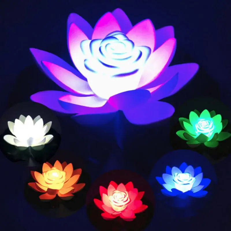 Led Floating Lotus Light Waterproof Artificial Lily Flower Night Lamp Pond Pool Garden Fish Tank Fountain Decoration Ornament