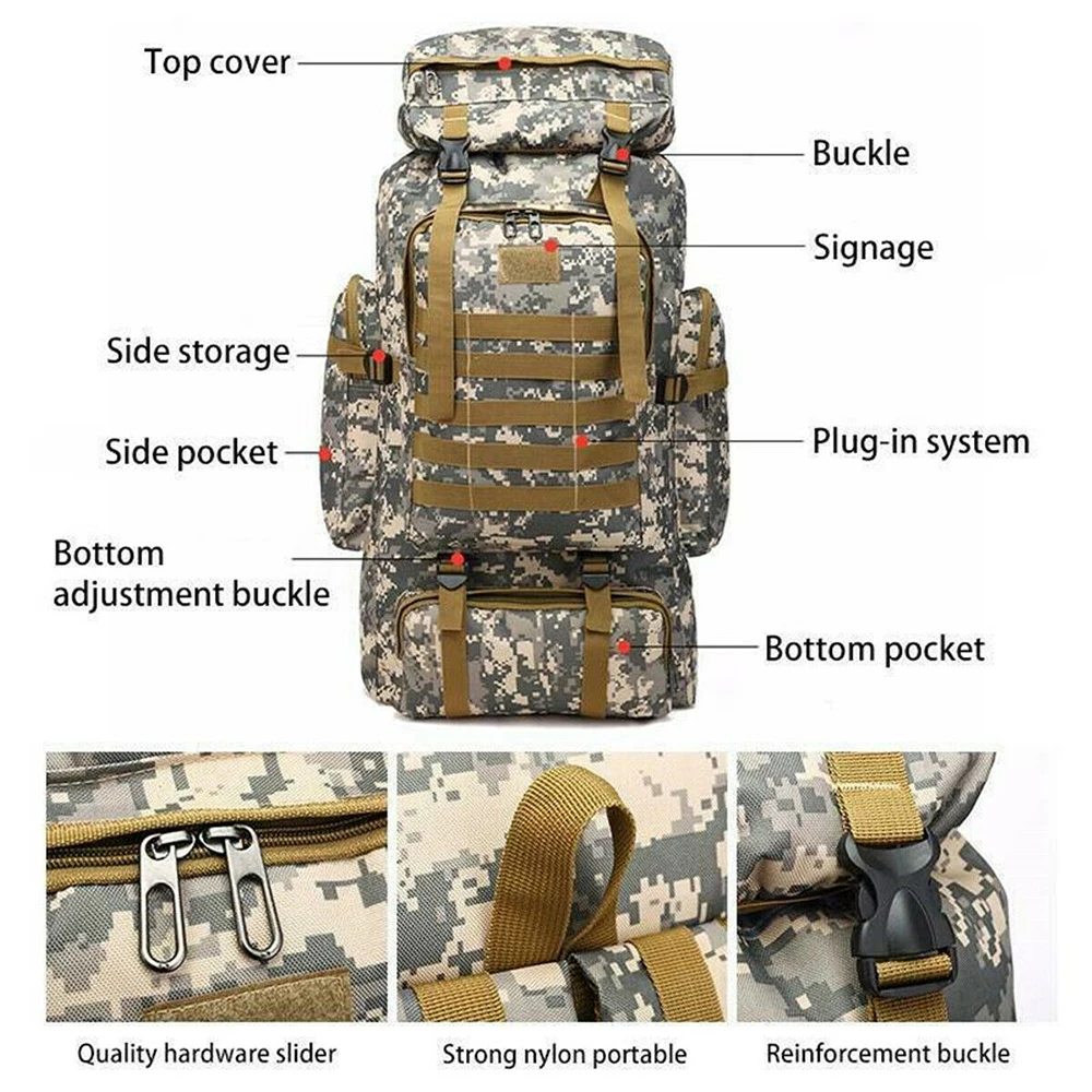 80L Tactical Backpack Camping Hiking Camping Fishing Trekking  Hunting Bag Comfortable Outdoor Climbing Bag First Aid Equipment