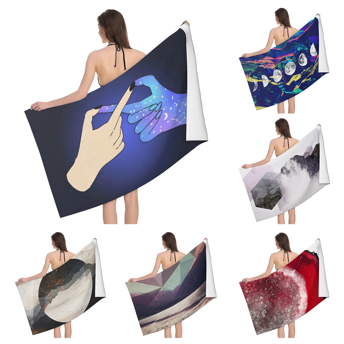 Home bath towels body towels bathroom quick drying microfiber beach Oil painting style man large sports towel  landscape plant