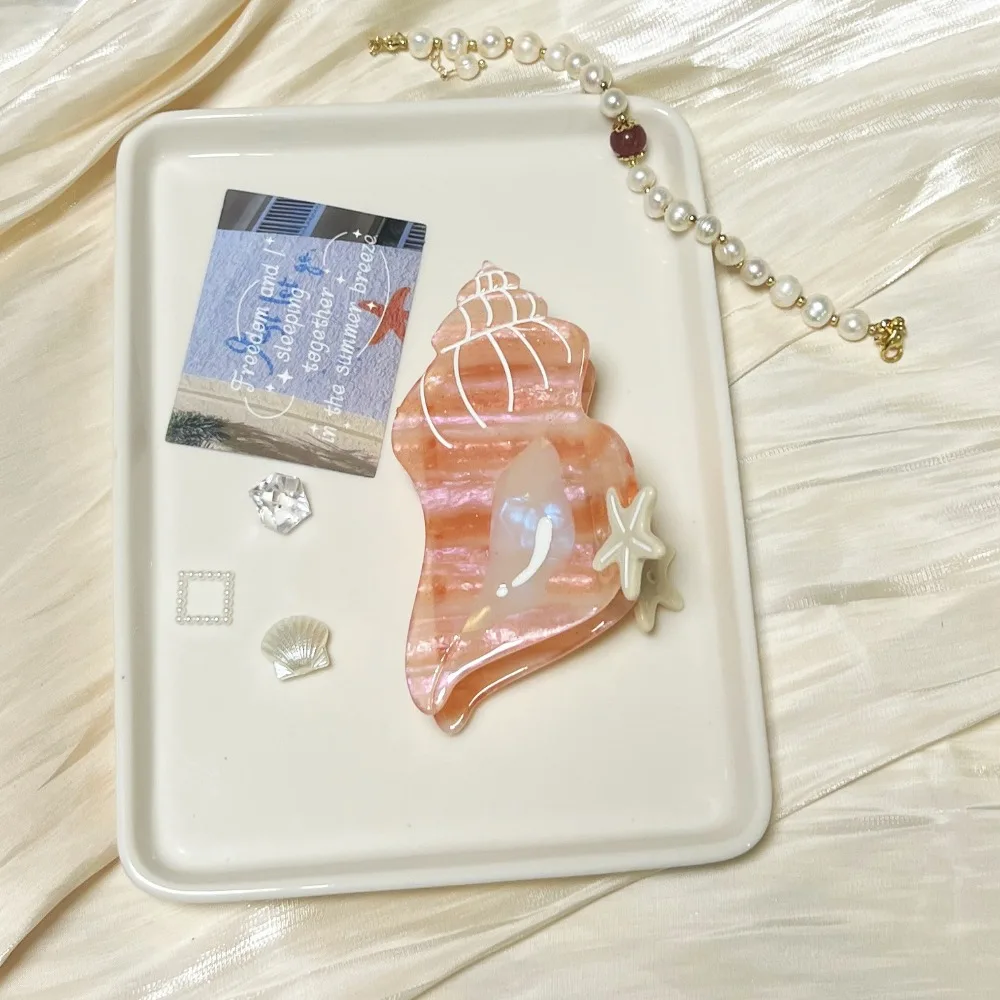 

Elegant Ocean Series Hair Claw Korean Style Conch Shell Hair Claw High Ponytail Clip Acetic Acid Geometry Shark Clip Vacation