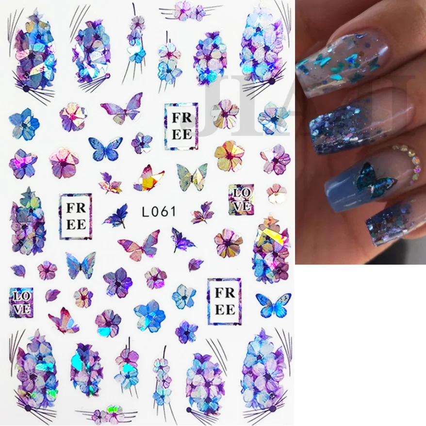 3D Eye Mushroom Nail Sticker Laser Shining Adhesive Stickers for Nails Lip Flowers Nail Art Decoration Aurora Silver Design