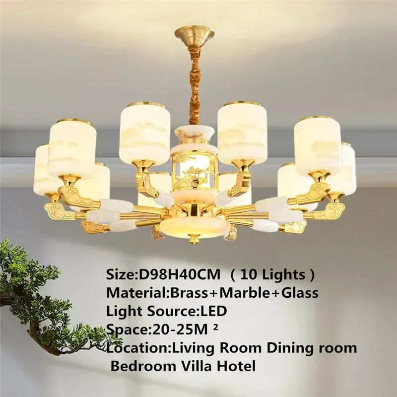 OUTELA Contemporary Luxury Brass Pendent Lamp  Chinese style Living Room Dining Room Bedroom Villa Hotel Sample Room Chandelier