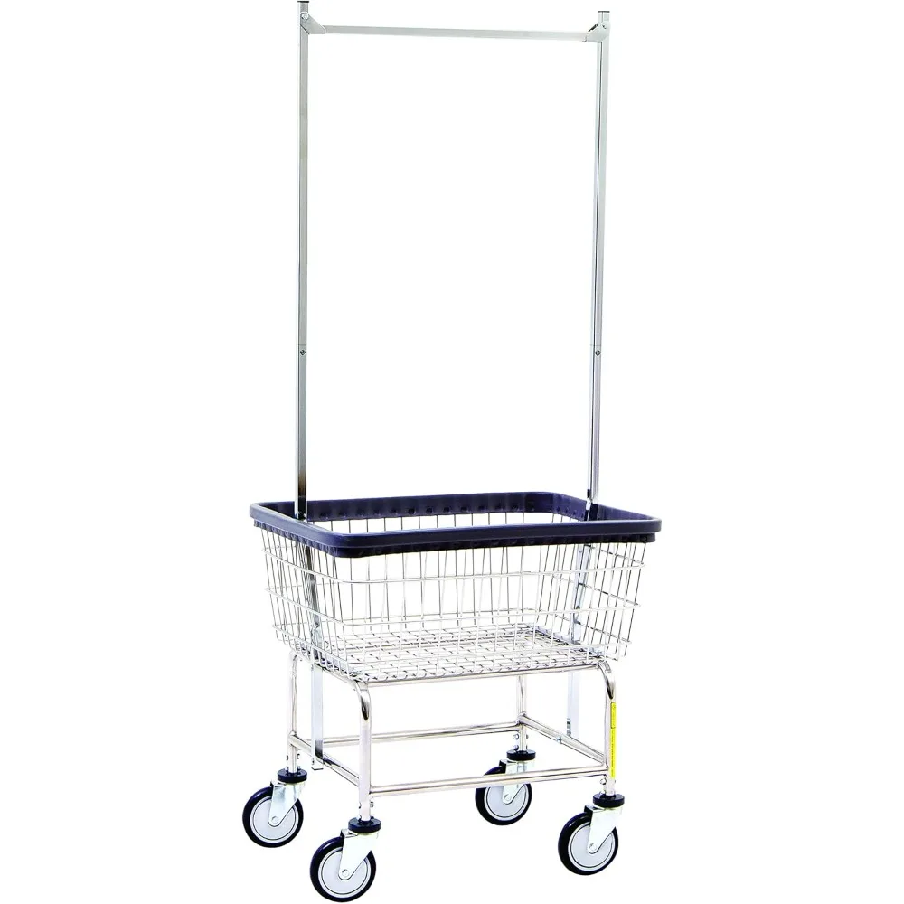 Wire Laundry Cart with Double Pole Rack 2.5 Bushel Steel Frame with Dura-Seven™ Anti Rust Coated Basket Commercial