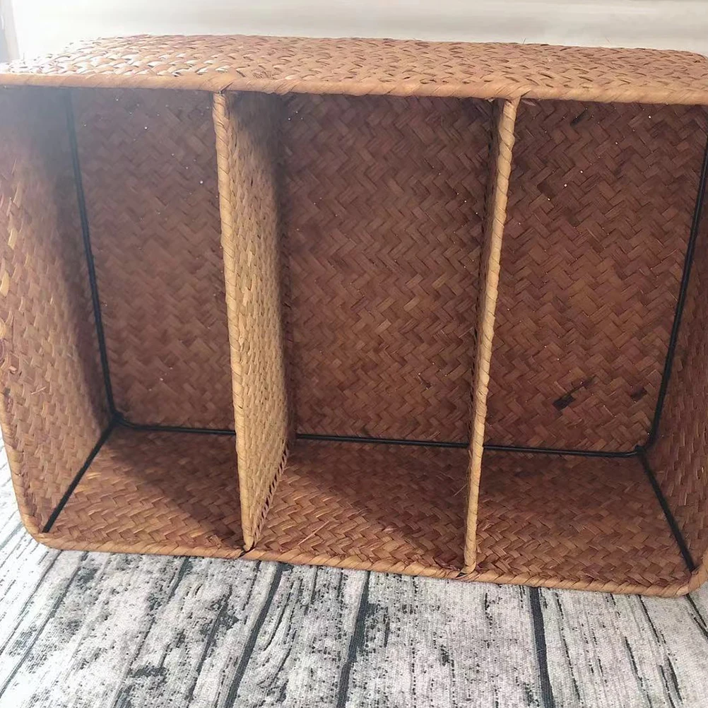 

Seaweed Woven Storage Basket Natural 3 Compartments Home Gift Vintage Desktop Baskets Storage Solution Seagrass Boxes