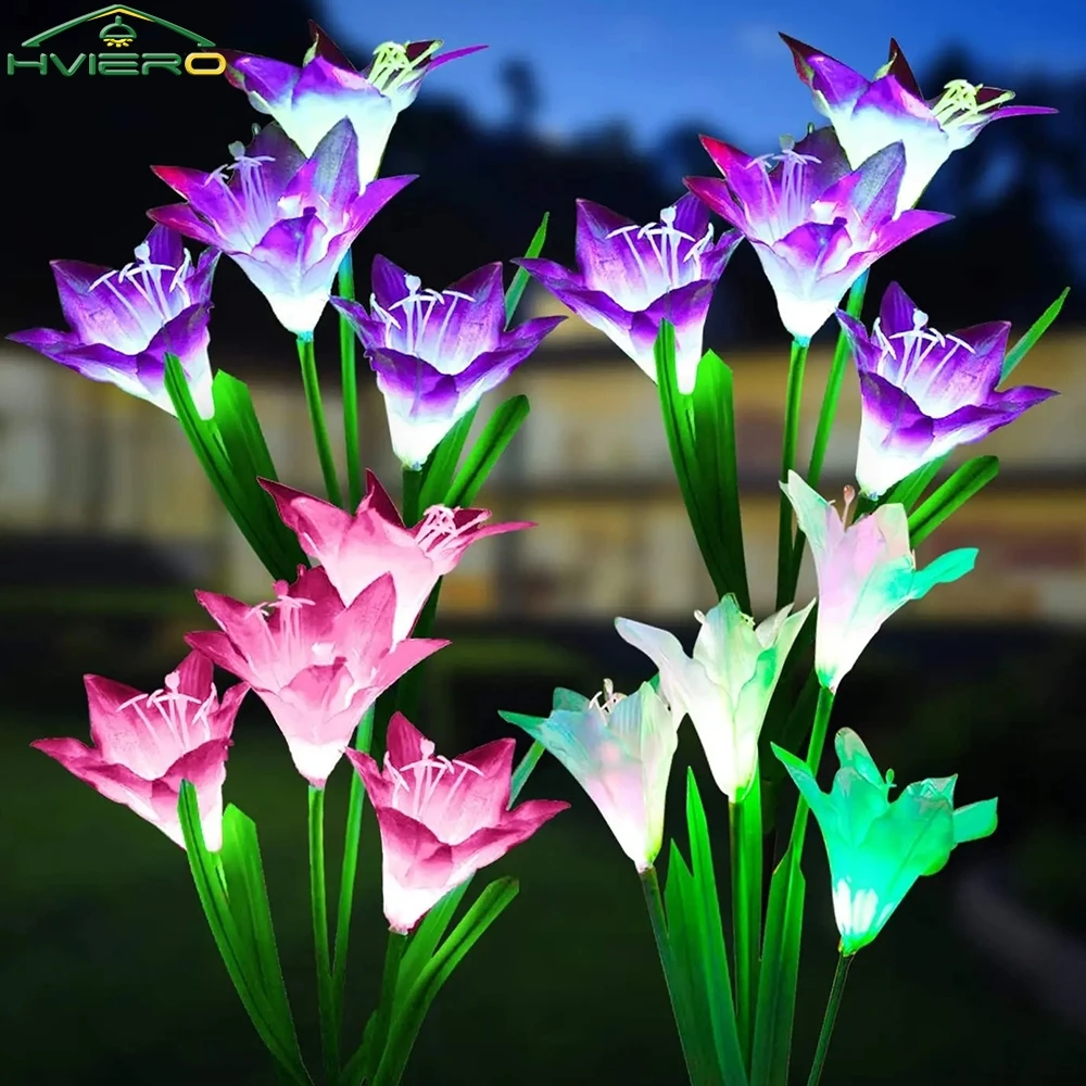 

Solar Outdoors LED Lily Flower Lights Garden Color Atmosphere Lamp Pathway Courtyard Lawn Park Villa Decorative Waterproof