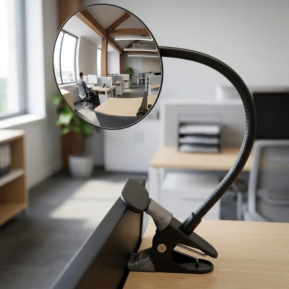 Versatile= Clip-On Security Mirror Flexible Mount 360 Rotation Heavy=Duty Steel Construction For Desk Cabinet Workplace Safety