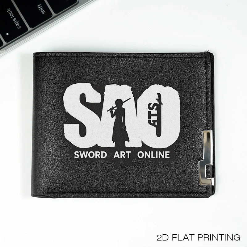 Portfel męski ze skóry PU SWORD ART ONLINE, składany na pół, w stylu biznesowym, do codziennego użytku, lekki, wytrzymały, modny dodatek.