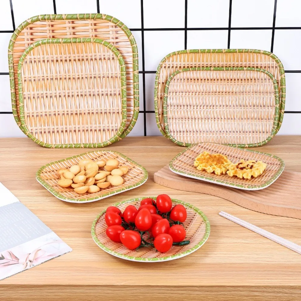

Multiple Sizes Imitation Bamboo Dish Durable Woven Barbecue Plate Easy to Clean Hot Pot Vegetable Plate