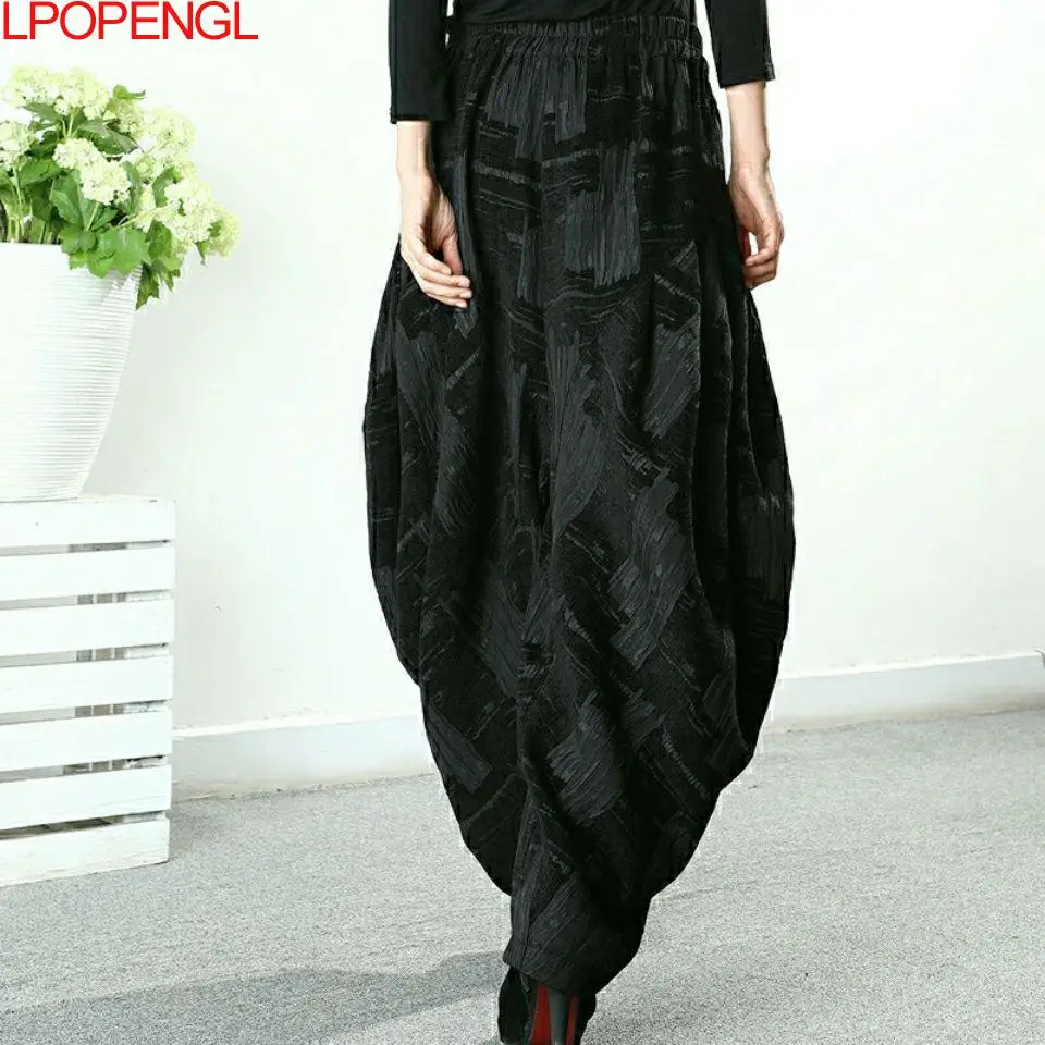 New Draping Spring Autumn Geometric Bloomers Women Casual Loose High Waist Vintage Wide Leg Harem Pants Oversized Mom Pants