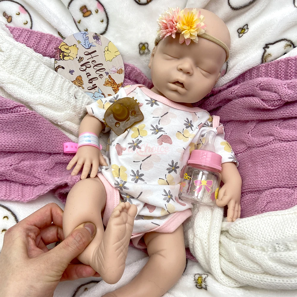 Cuerpo completo de silicona renacido bebé niña 45cm toque suave realista pesado compañero recién nacido muñeca para los futuros padres