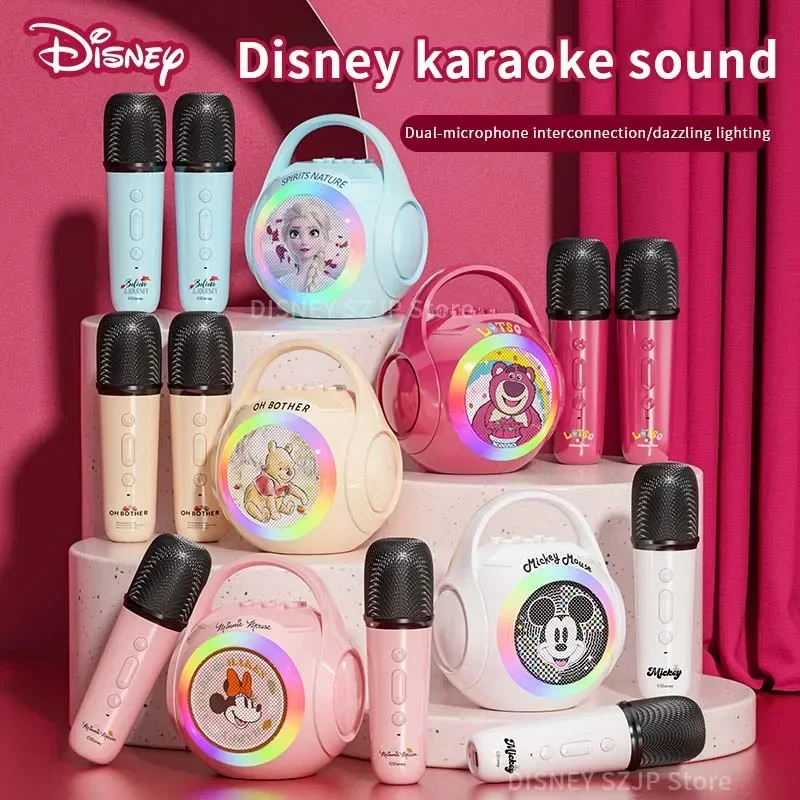 Disney Mini Speaker Bluetooth 5.4 With 2 Wireless Microphones RGB Lights TD10 Loudspeaker Set Portable Surround Sound kid's Gift