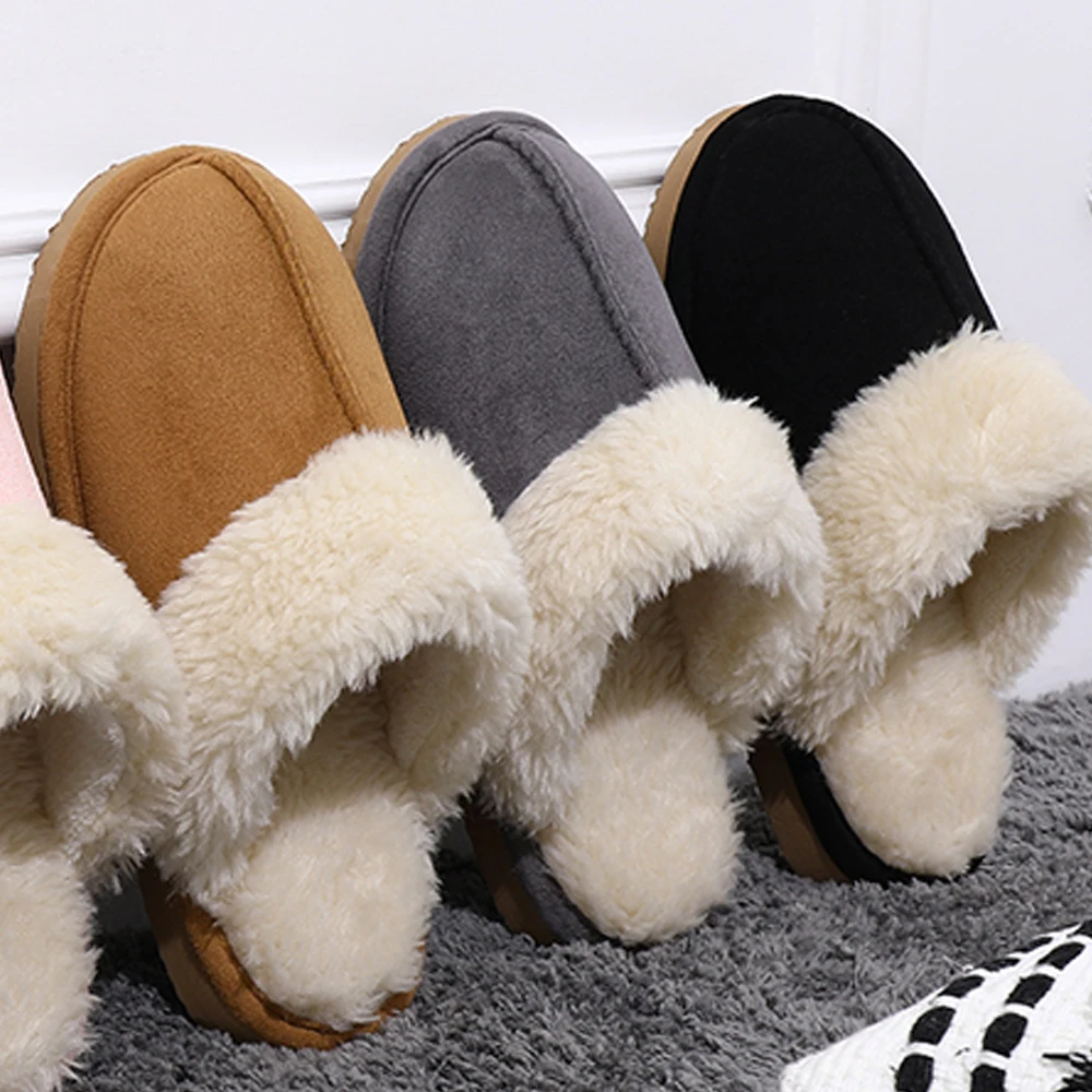 Pallene inverno de pelúcia chinelos de pele do falso para mulheres peludo fuzzy casa sapatos femininos sola macia plana slides moda casual aconchegante chinelo