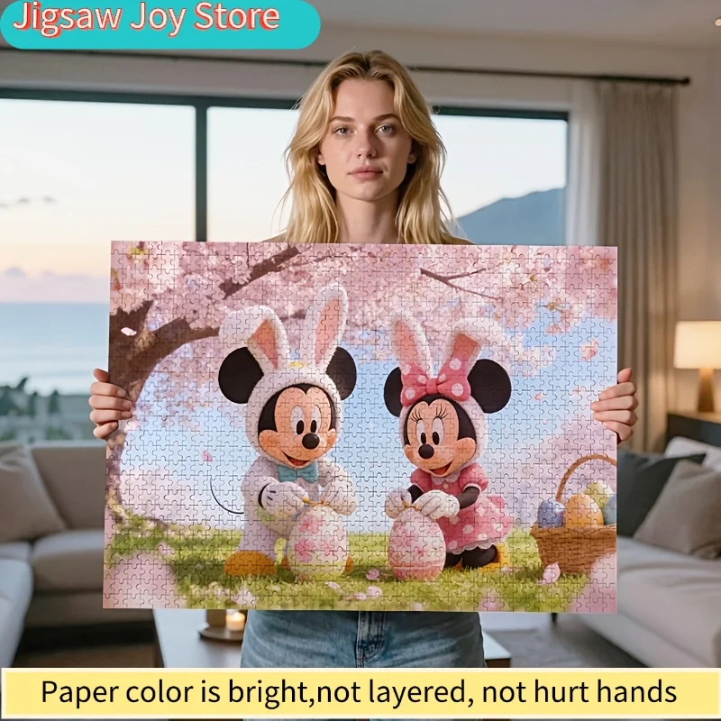 

2D-пазл с изображением Микки и Минни Диснея в тематике пасхального цветения вишни, идеально подходит для взрослых, ищущих увлекательных заданий.