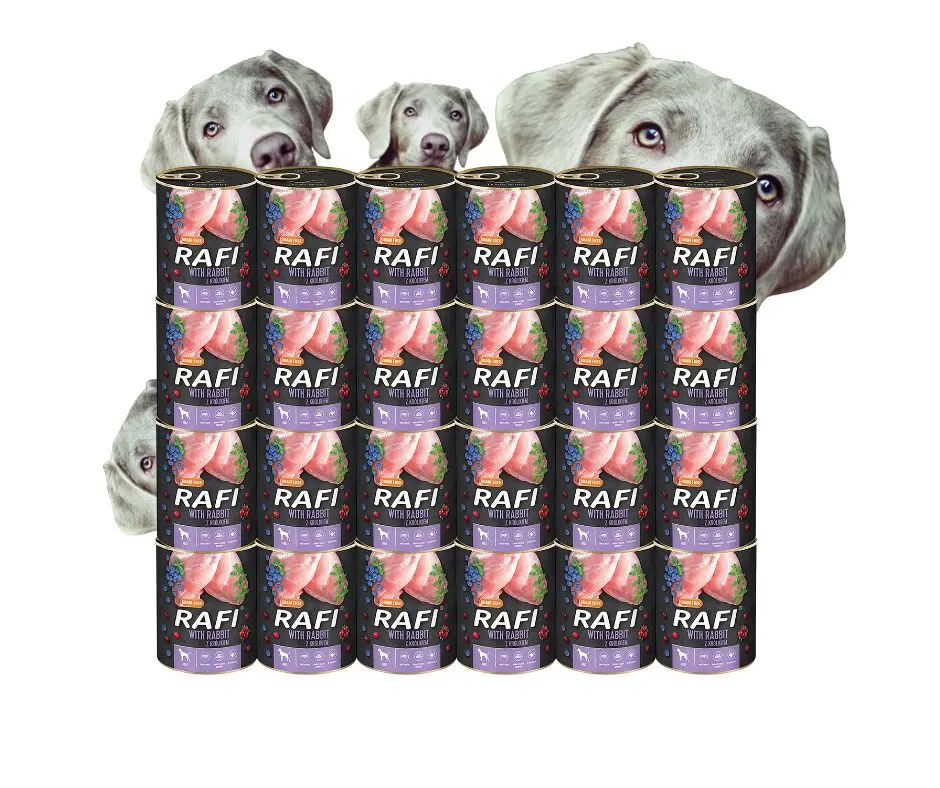 Karma mokra dla psa Rafi Królik Borówka Żurawina zestaw 24x800g