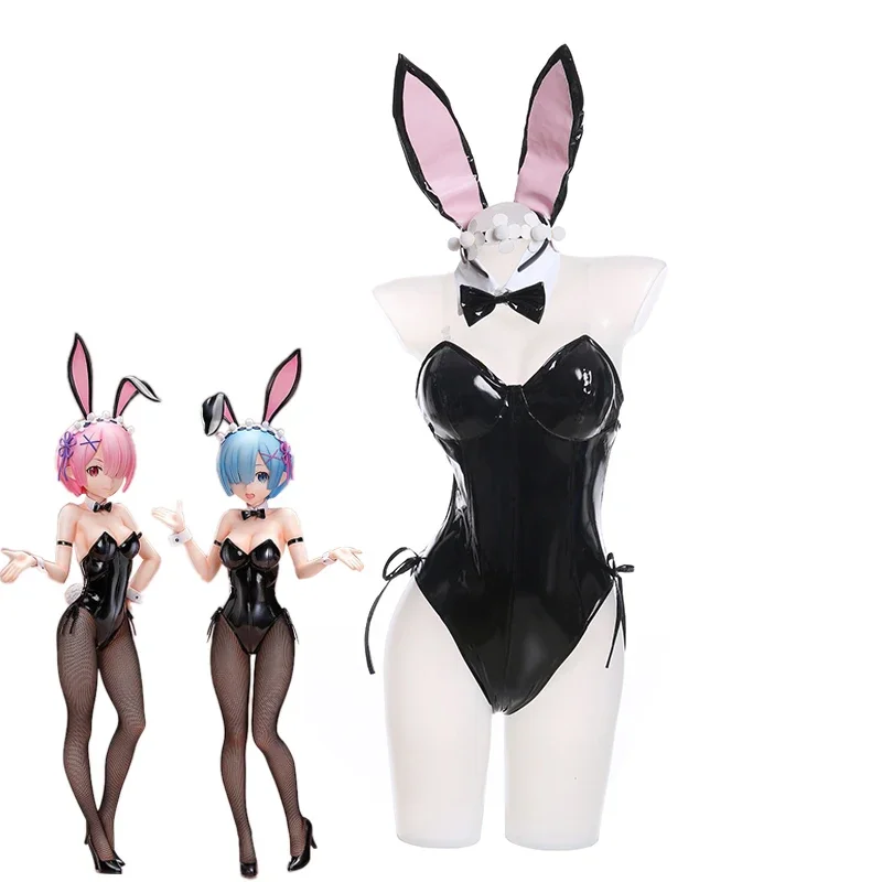 Ram Rem Cosplay Costume Lamb Re:Life In A Different World From Zero Cosplay Bunny Girl Black Sexy Halloween Girl Dress Wig