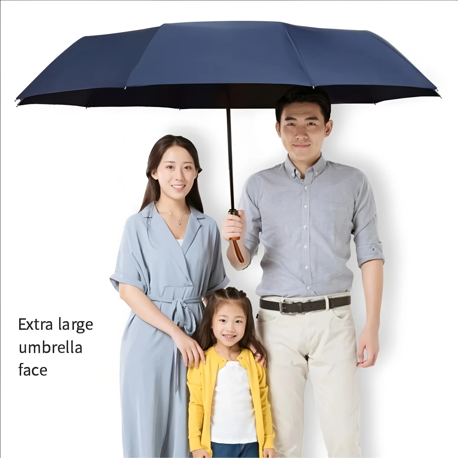 

115cm three-fold automatic double umbrella solid wood handle aluminum alloy skeleton vinyl fabric folding printing logo umbrella