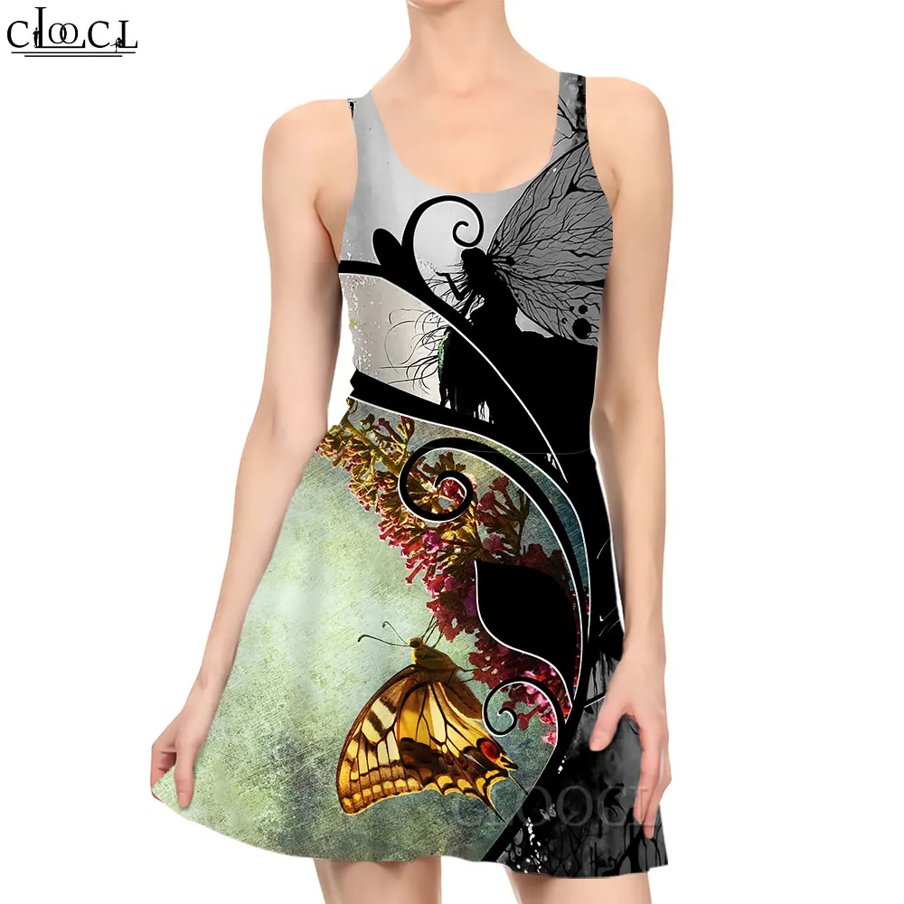 

CLOOCL New Sexy Slim Women Dress Butterflies Flower Pattern 3D Printed Mini Dress High Waist Sleeveless Vestidos De Fiesta