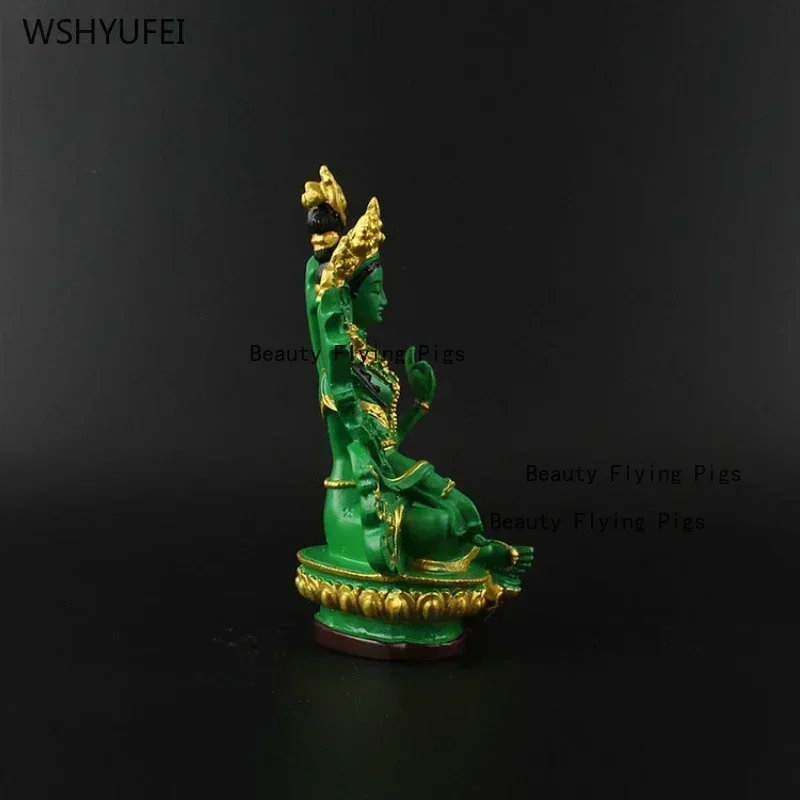 1 pc Resin painted green Tara Bodhisattva Buddha Statue Sculpture Crafts Feng Shui Accessories sacrifice pray for auspiciousness