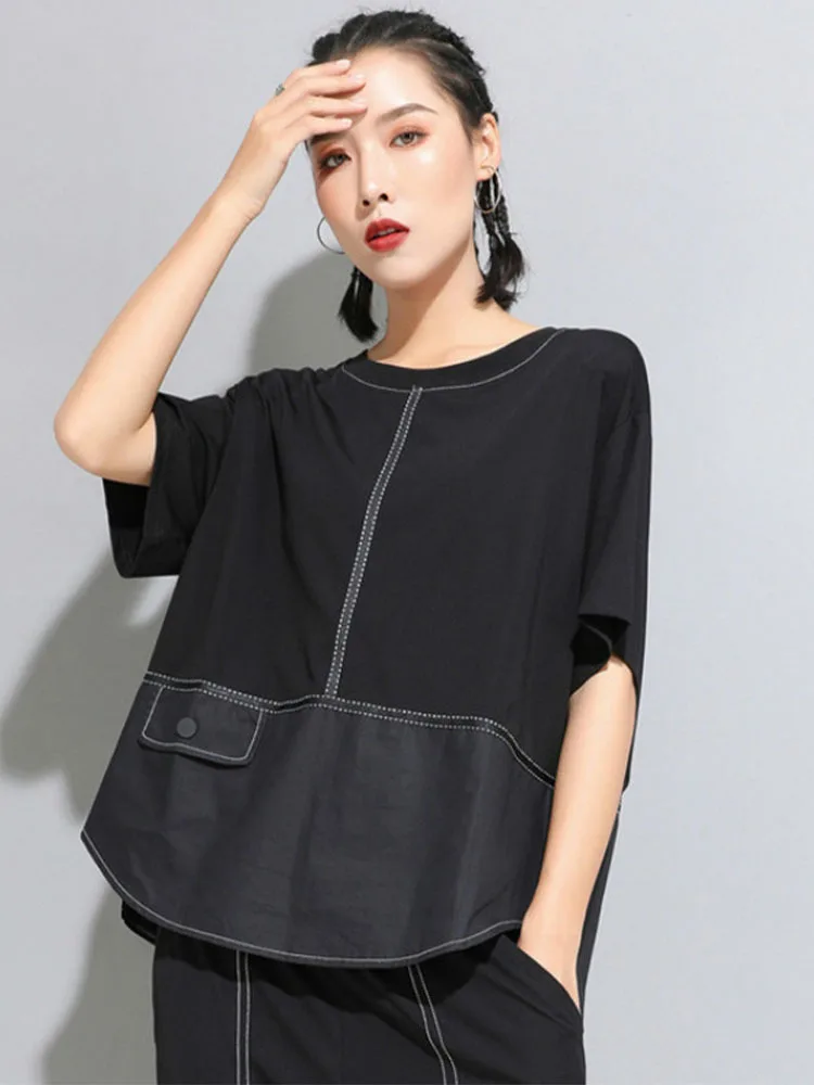 Amax luluE 2025 Summer Korean Fashion Tees Ladies Patchwork Crop Tops Womens Casual Short Sleeve T Shirts Harajuku Cotton Tshirt