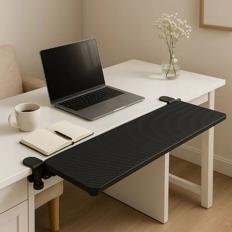 

Folding Desk Extension with Wide Hand Rest Board No-Hole Installation Cold-Rolled Steel Support for Extra Workspace