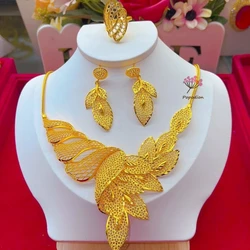 Dubai 24K Gold Plated Jewelry Wedding Necklace Ring Women's Earrings Popodion Boutique Three Piece Set  YY10453