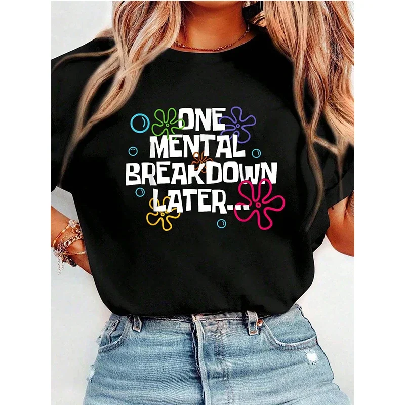 واحد انهيار عقلي لاحقًا خمر مضحك الصحة العقلية تي شيرت طاقم الرقبة تي شيرتات قصيرة الاكمام طباعة عادية المرأة تيز القمم #1