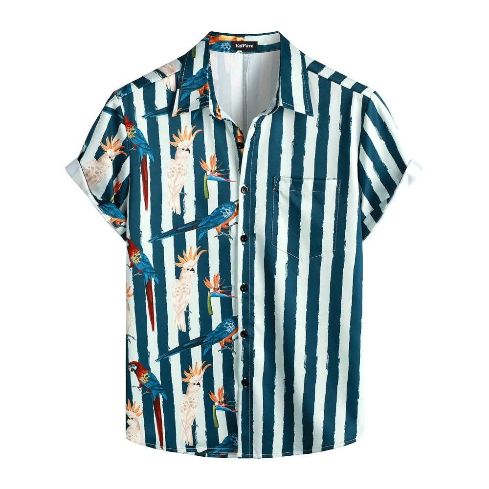 Summer Men's Stripe 3D Print Casual Breathable Hawaiian Shirts Fashion Men Tops Beach Short Sleeve Blouse Vacation Street Shirt