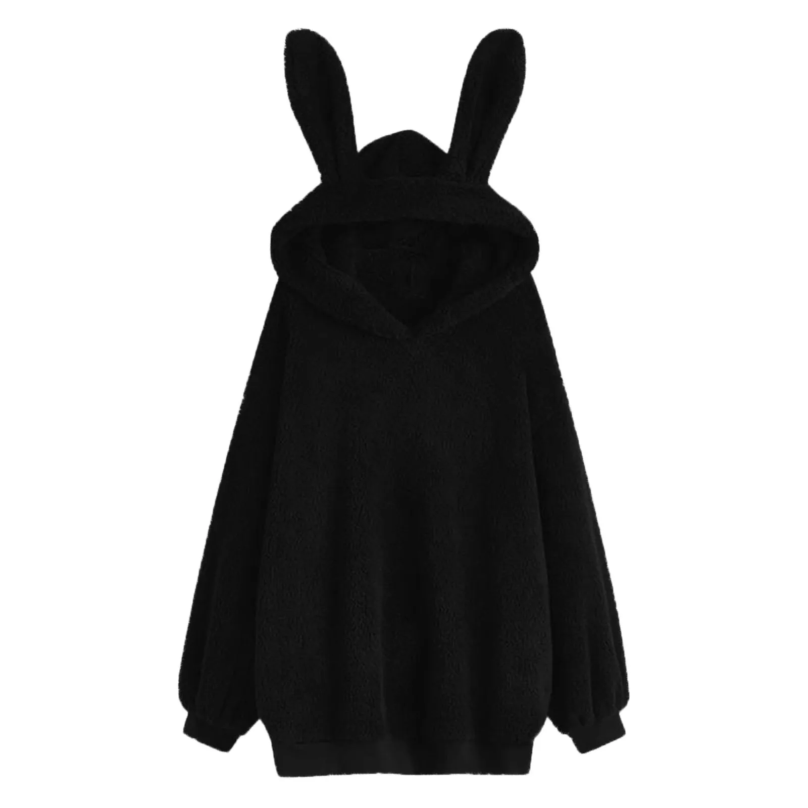 Bunny Ears Hoodie Womens Kawaii Korean Fluffy Rabbit Hooded Sweatshirt Lolita Cute Sweet Girls Harajuku Warm Fleece Hoodies Tops