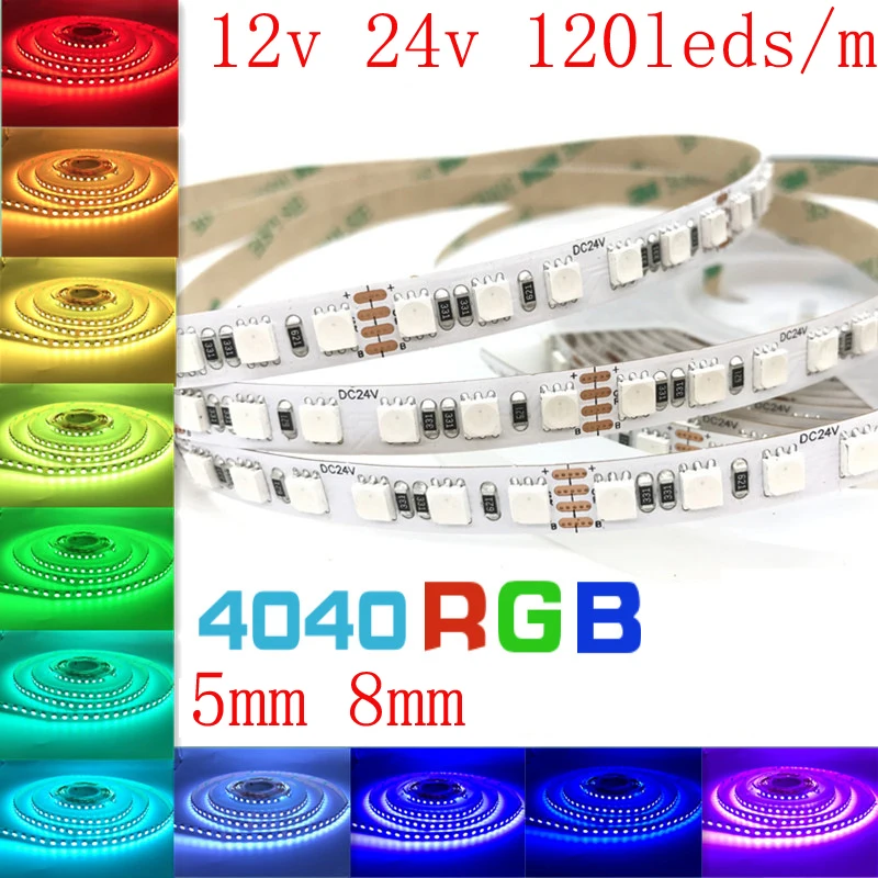 estreito slim led rgb strip decoracao fita macia colorido armario de balcao interior 5m mm 12v 3838 4040 120 leds por m 01