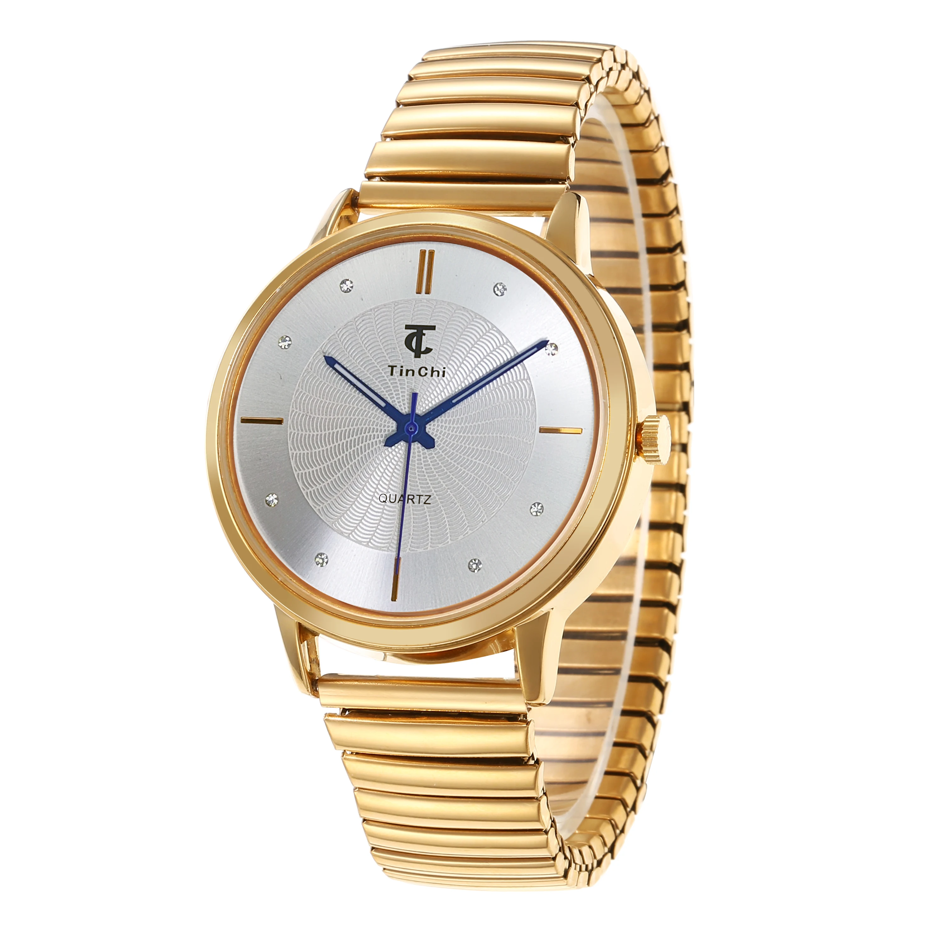 42mm Large Steel Case Expandable Bracelet Quartz Watch Unisex Wristwatch with Extensible Stainless Steel Strap